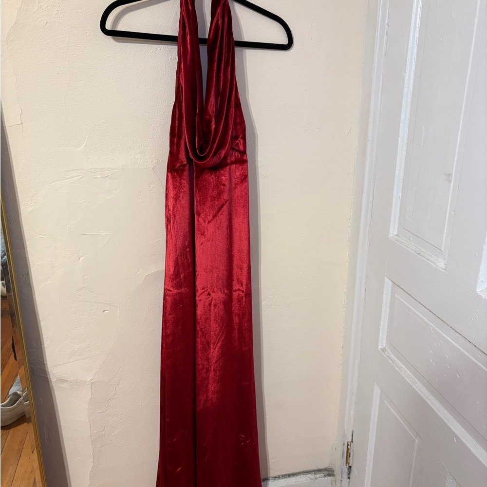 Elegant Red Satin Halter Dress